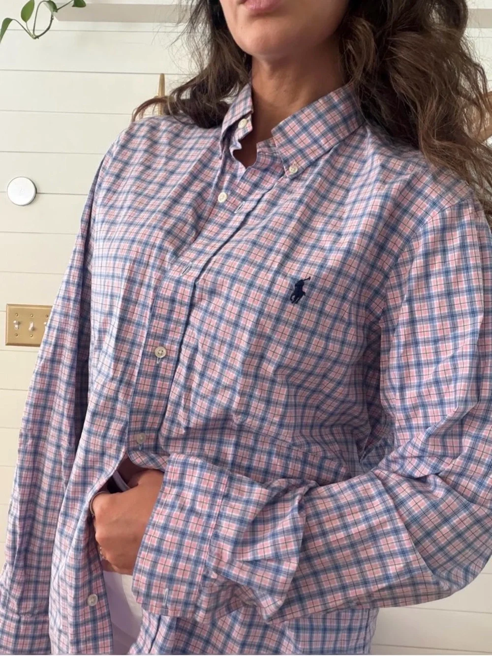 Ralph Lauren Men’s Pink & Blue Plaid Button Down Shirt Size Large Polo Preppy